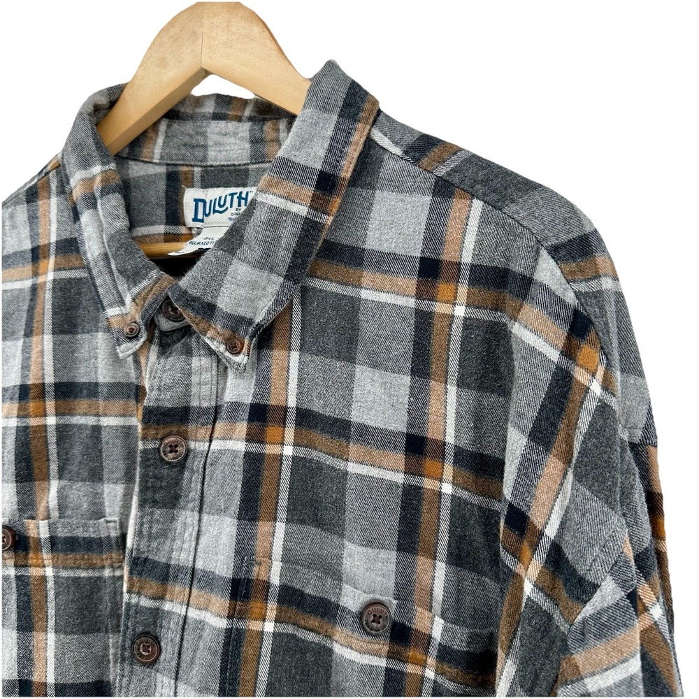 Duluth‎ Trading Men's Flannel Shirt 3XL Grey Plaid Long Sleeve Button Front